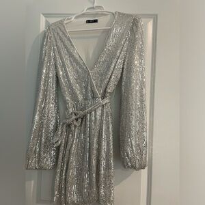Silver sequined faux wrap Shein dress Size S